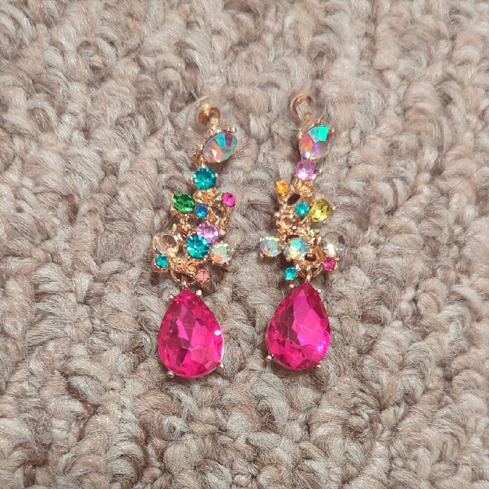 🟢 Pink Stone Drop Earrings